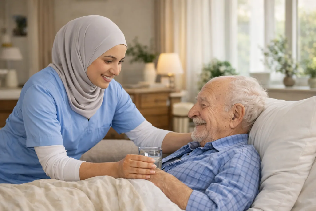 Infirmière au chevet d'un patient à domicile