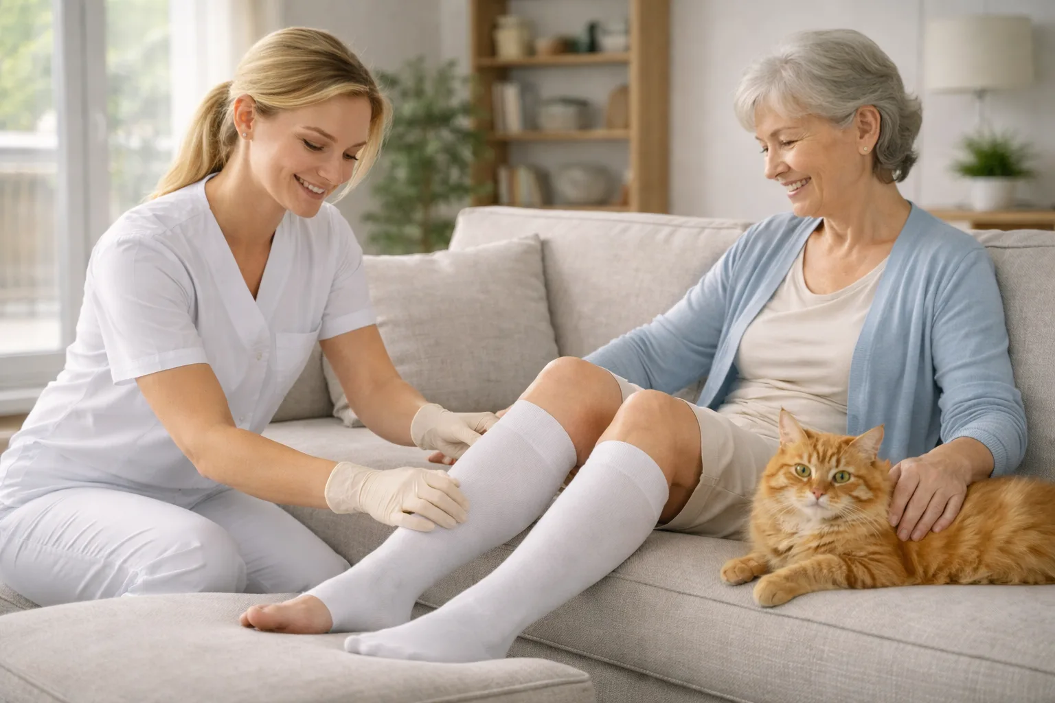 Pose de bas de contention à domicile